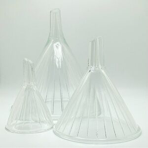 Set Of 3 Vintage Mooney Air Vent Ribbed Glass Funnels Laboratory  2,8 & 32 oz.
